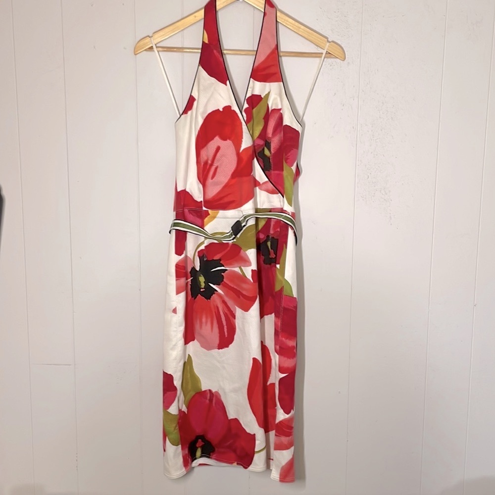 Kay Unger Floral Halter Dress with Adjustable Belt
